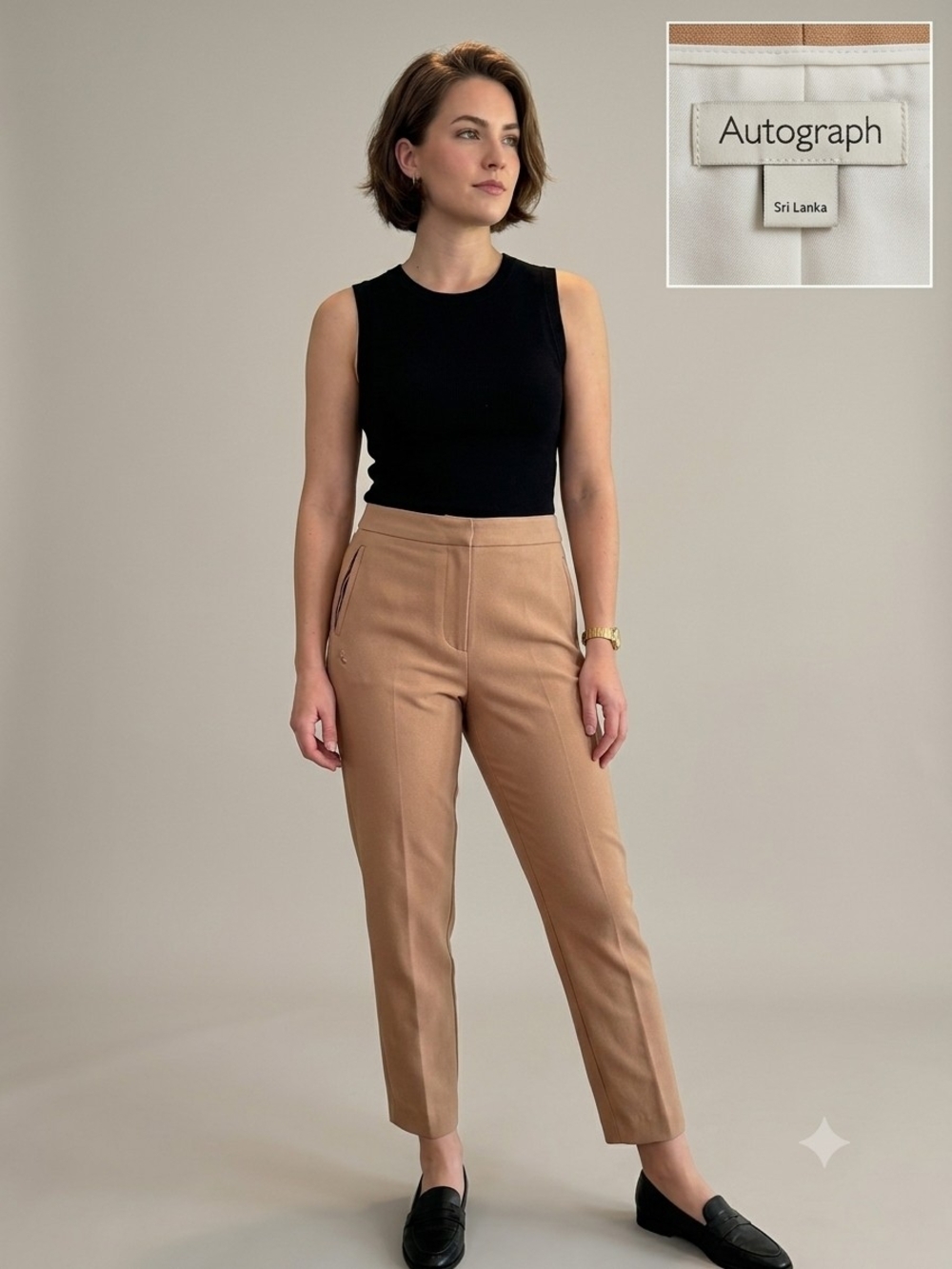 Autograph Marks & Spencer Golden Tan Dress Pants High Rise Trousers Long US 12